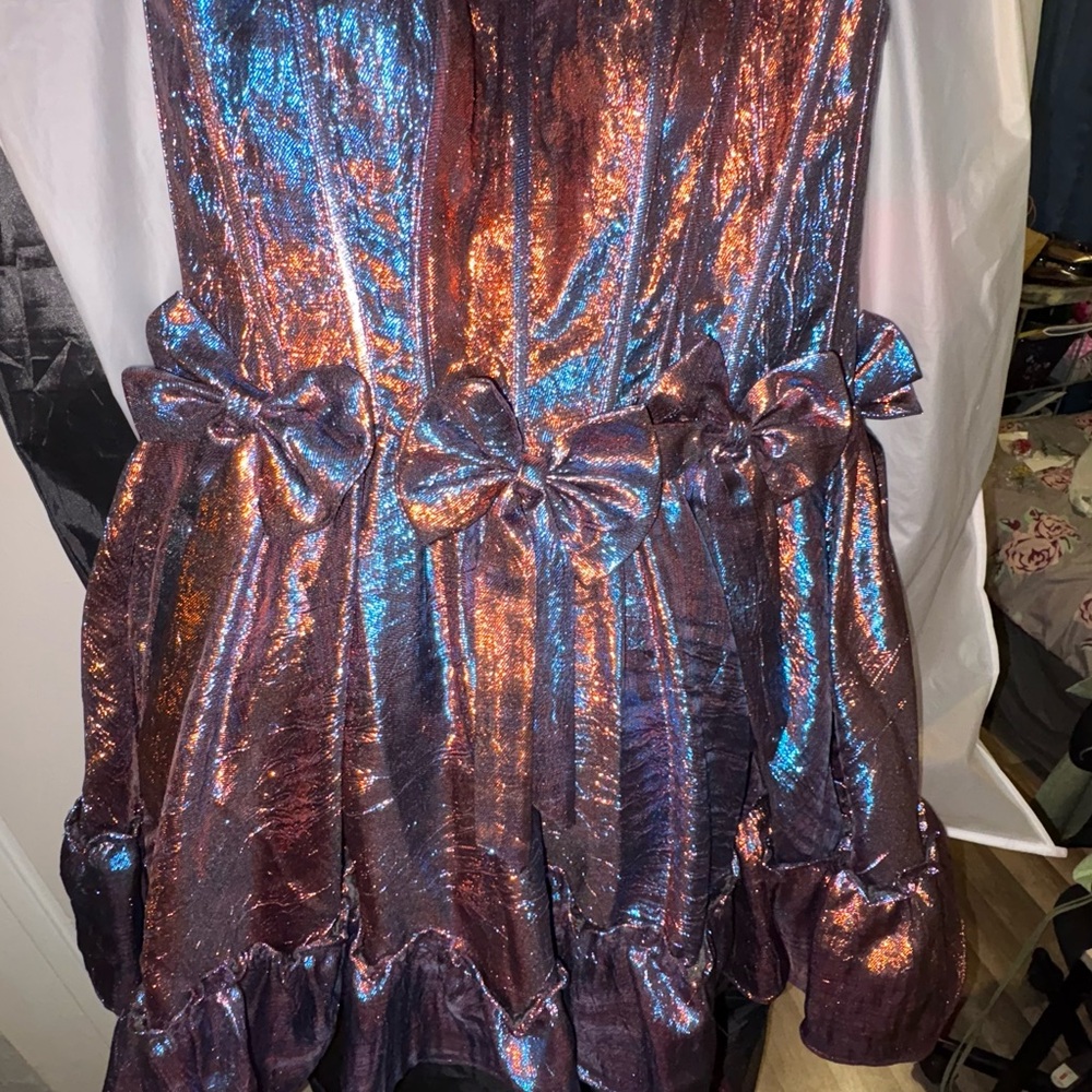 Metallic Dress with Bow Accents